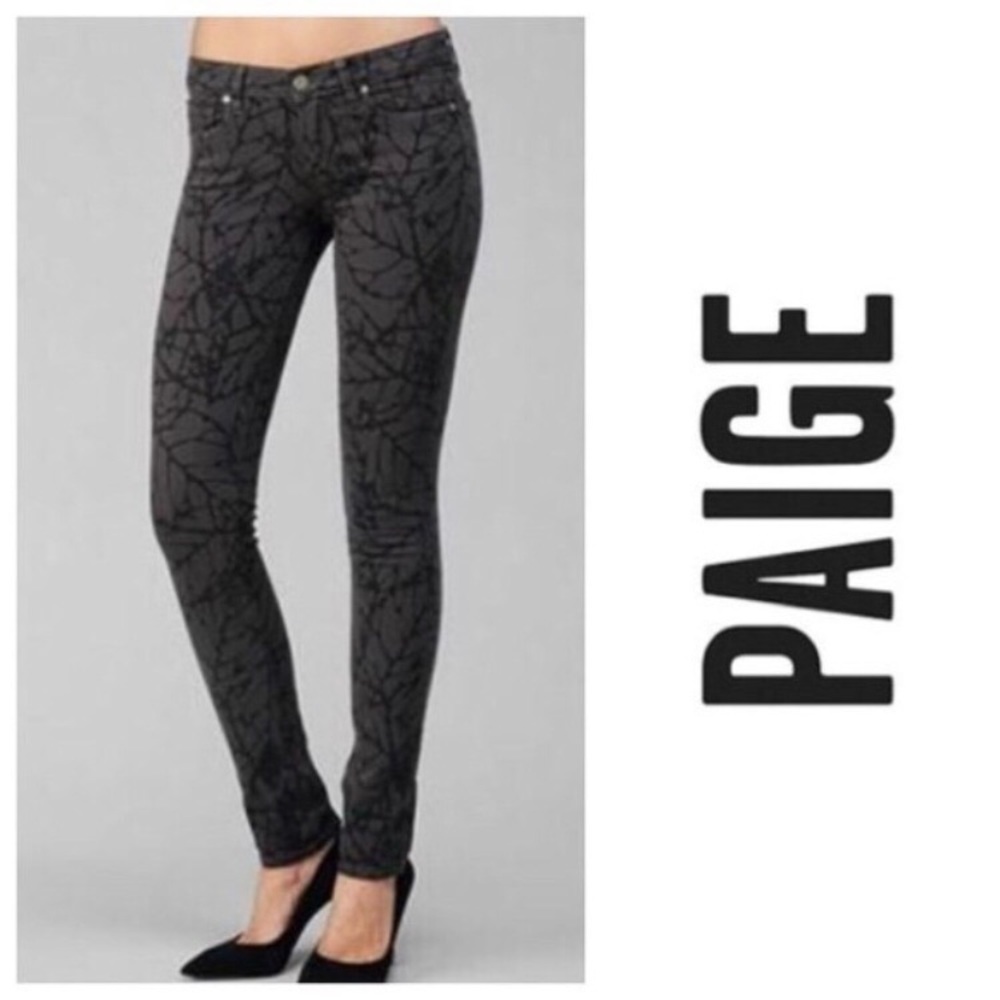 PAIGE Skyline Skinny Leaf Print Jeans Plum Brown Size 27